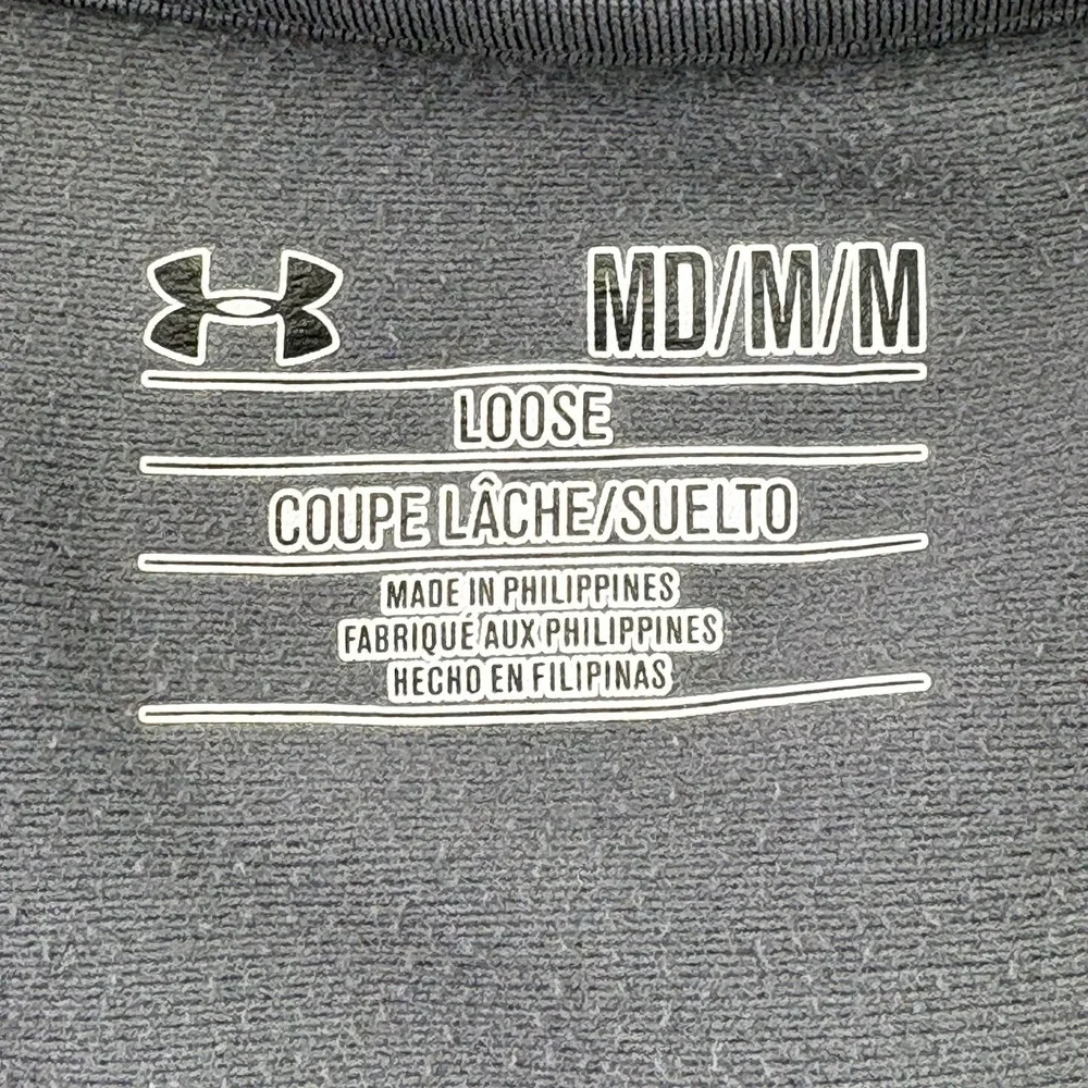 UNDER ARMOUR Gray Warm Up Jacket Medium Mens M Zip Up White Stripe